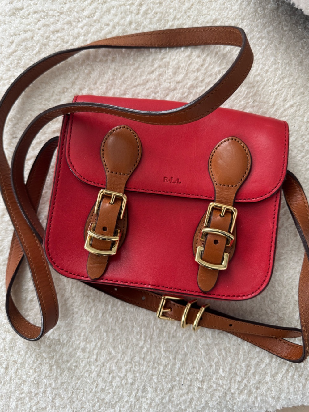 Lauren Ralph Lauren - Small Red Leather Crossbody with Brown Trim